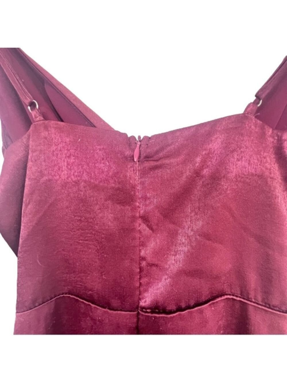 Lulus Burgundy Satin Maxi Dress Size XS NWT Wedding Pom Concert Party Pom - Picture 7 of 12